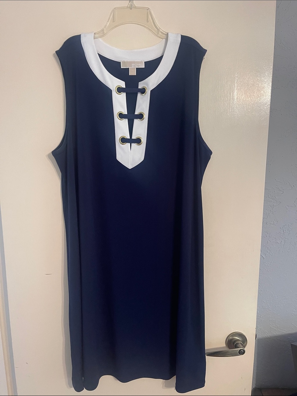 Michael Kors Navy Blue & White Sleeveless Nautical Shift Dress
